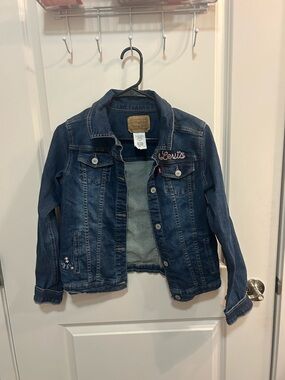 Levi’s Girls XL Denim Jacket Embroidered Butterfly Floral Boho Y2K Dark Wash